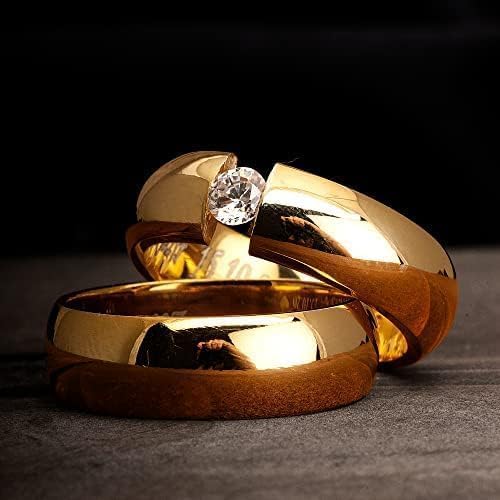 Juego de anillos de boda de 6 mm, chapado en oro de 14 quilates, juego de alianzas de boda a juego, juego de anillos de boda de plata personalizado para hombre y mujer