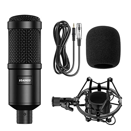 Aokeo AK-60 Profesional Micrófono Condensador, estudio de música MIC Podcast Kit de grabación de micrófono con soporte Soporte de choque para PC Emisión de computadora portátil Cover