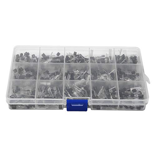 Alta Durabilidad 600 PCS NPN a 92 Kit de Transistor PNP, 15 Tipos Dentro de una Caja para Amplificar o AS Conmutadores, Incluye Transistor C945