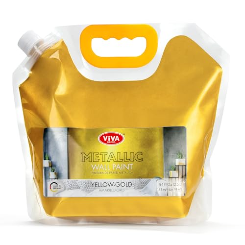 Viva Decor Metallic Wall Paint 84,5 fl oz (Yellow gold) – Glitter Effects, High Coverage, Ideal...