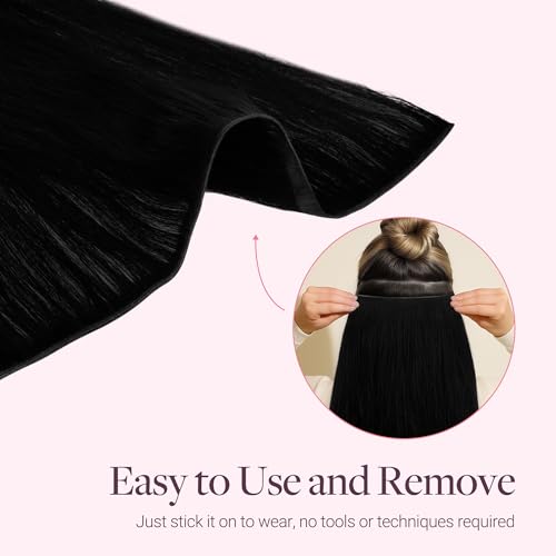 Image of GOO GOO Tape In Weft Hair Extensions Human Hair, Genius PU Long Weft Tape In Hair Extensions Real Human Hair, Silky Easy to Use, 1 Jet black 24 inch 60g