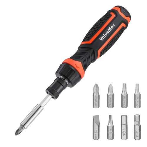 ValueMax Ratcheting Screwdriver 9-In-1 Multi Screwdriver Adjustable Length High-Strength Bits Phillips Slotted Torx Hex Nut Driver