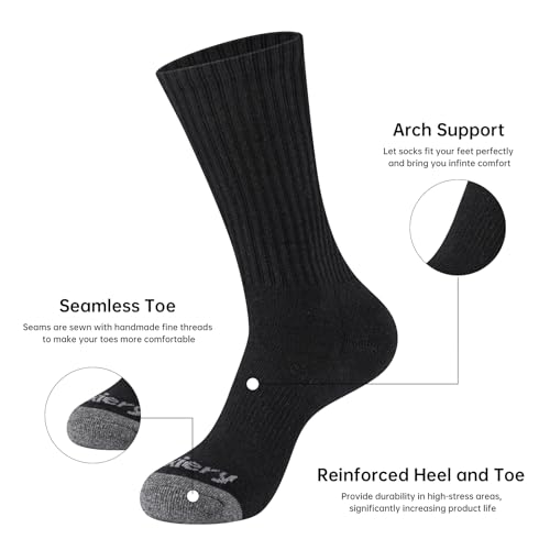 Monxiery Mens 100% Cotton Moisture Wicking Cushioned Crew Socks, Athletic Performance Work Socks thumb #2
