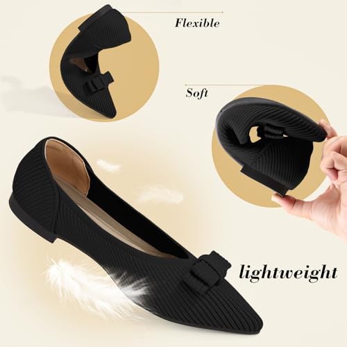 Women's Flats Pointed Toe Ballet Shoes with Bow Comfortable Knit Dressy Flat3