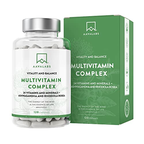 Multivitamines et Minéraux -13 Vitamines Adultes dont Vitamine A B C D E K, Ashwagandha, Rhodiola Rosea, 11minéraux dont Magnesium, Zinc - Complement Alimentaire Multivitamines Homme Femme 120Capsules