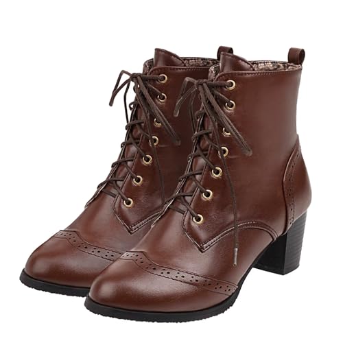 Best Brown Leather Boots Womens: Top Picks & Styles 13 UniqueStride Women's Brogue Ankle Boots Lace Up Ankle Bootie with Chunky Block Heel Round Toe Shoes (dark brown,US size 7)