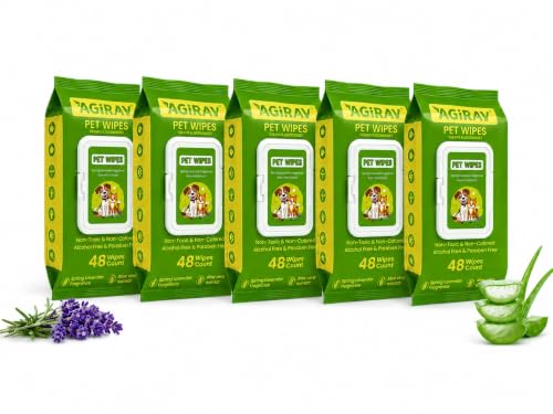 Image of Hypoallergenic Dog Wipes, Cleaning and Odor-Controlling Grooming Wipes for Paws, Body, and Butt, Perfect for Puppy and Adult Dogs (240 Count, Pack of 5)