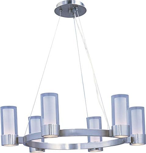Maxim 23077CLFTPC Silo 6-Light Chandelier, Polished Chrome Finish, Clear/Frosted Glass, G9 Frost Xenon Xenon Bulb , 100W Max., Dry Safety Rating, 2700K Color Temp, Standard Dimmable, Glass Shade Material, 1150 Rated Lumens