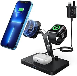 Magnetic Wireless Charging Station, 4 in 1 Mag-Safe Charger Stand Dock for iPhone 12/13 Pro Max, 12/13 Mini, 13/12 Pro, 12/13, iWatch 7/6/SE/5/4/3/2, Airpod Pro/2/3, Pencil(QC 3.0 Adapter Included)
