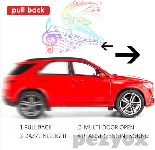 Image of 1 /32 Scale Benz AMG GLE 63S SUV Toy Car, Alloy Diecast Collectible Pull Back Car Model with Light and Sound Toy Vehicles for Adults Boys Girls Gift Toy (Red)