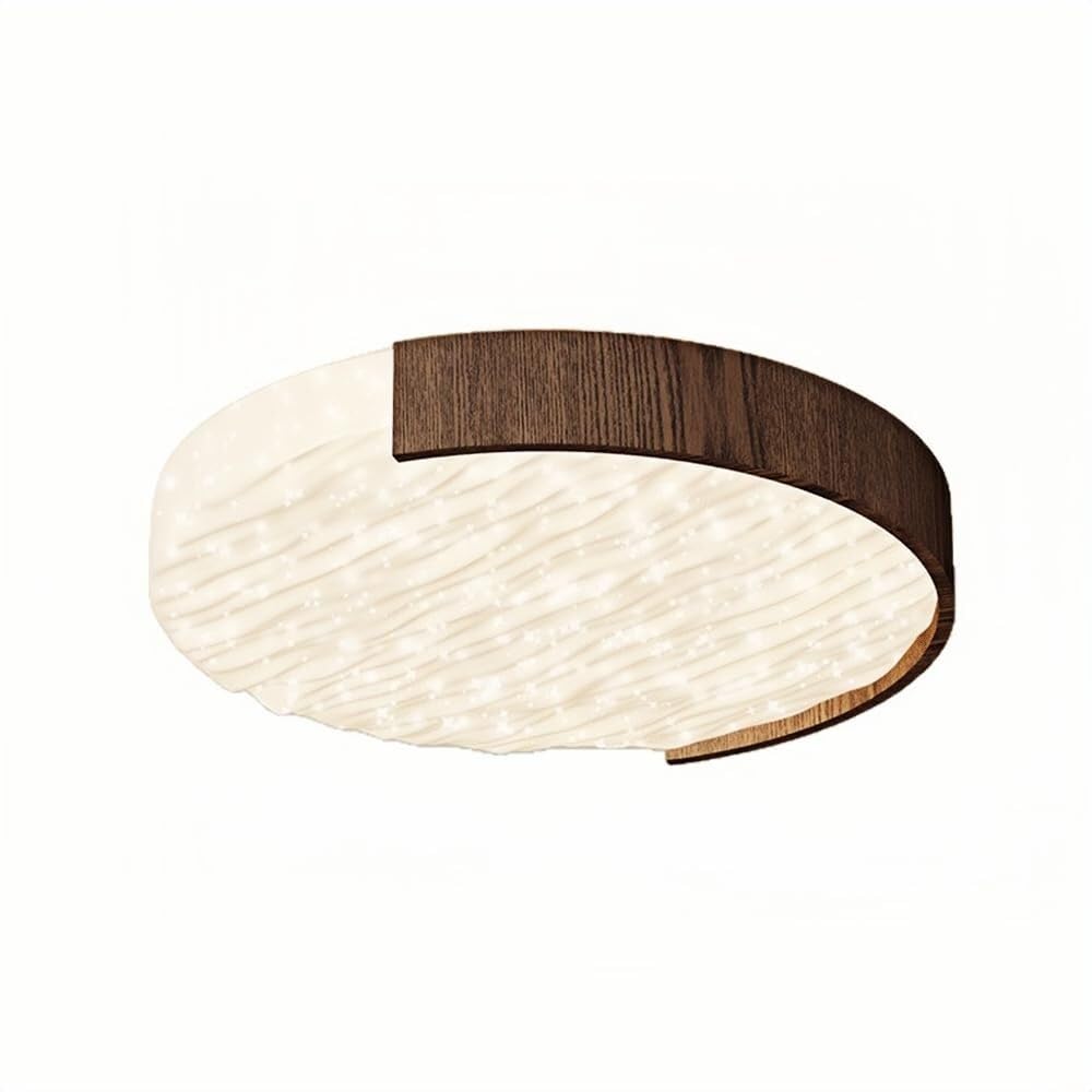 LUOYAOB Nordic Postmodern Round Walnut Wood Color Ceiling Lights Iron Body Flush Mount Ceiling Lamps PVC Shade Three-Color Mode Ceiling Light Fixture for Bedroom Living Room(50cm/19.6in)
