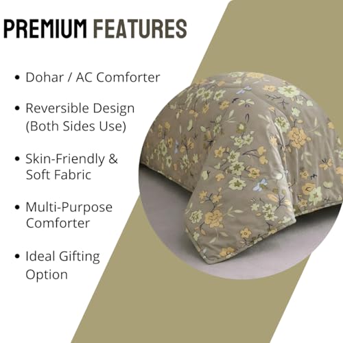 Image of Mafatlal 120 GSM All Season /AC /Summer | Reversible Single Bed Comforter | Dohar | Duvets | Premium Microfiber | Twin Bed Quilt Blanket for Summer | Super Soft | 90 x 60 Inches | Light Brown