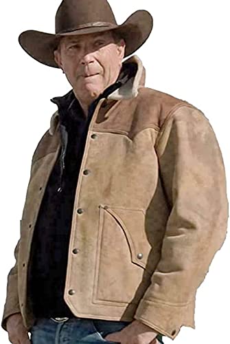Men’s Kevin Costner John Dutton Genuine Sheepskin Fur Collar Brown Leather Yellowstone Jacket