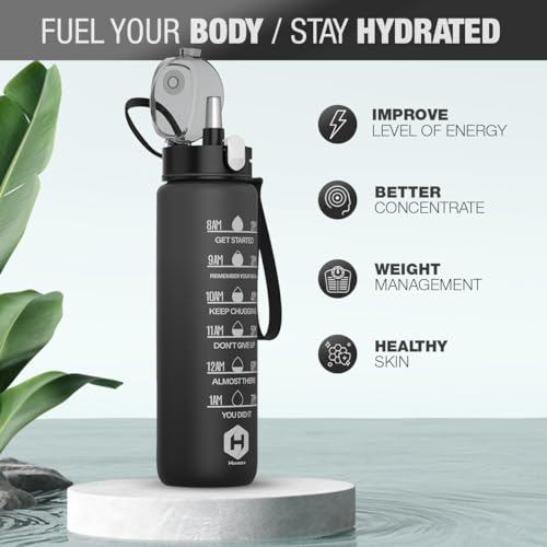 HOMEEX-1-Litre-Water-Bottle-Motivational-Fitness-Sport-Water-Bottles-with-Straw-Time-Maker-BPA-free-Plastic-Drink-Bottle-7l-Design-forGym-Black