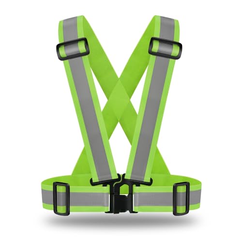 IDOU Pro Version 2.0 IN High Visibility Reflective Safety Strap | Adjustable Elastic Hi Vis Reflective Vest for Construction Running Cycling | Men & Womens Yellow Work Vest Plus/M