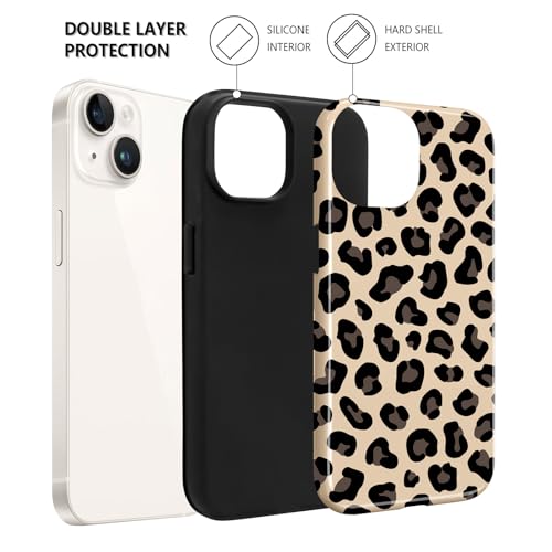 Image of Magnetic for iPhone 15 Case for Women Men, Brown Leopard | Cool Cheetah Pattern Design [Compatible with MagSafe] 2-Layer Hybrid Shockproof Glossy Protective Cover
