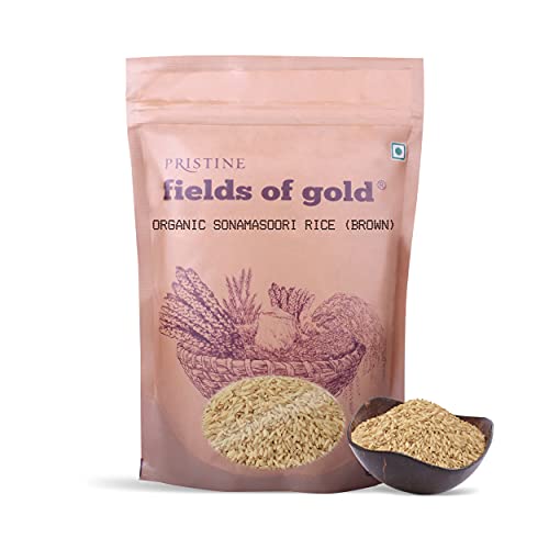 Image of PRISTINE Fields of Gold Organic Sonamasoori Rice (Brown), 1 kg (Pack of 2)