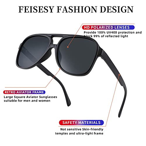 Image of FEISEDY Vintage Retro 70s Plastic Aviator Sunglasses Women Men Classic Large Squared Frame B2751