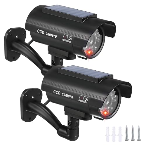 BORDEAG 2 cámaras de seguridad para exteriores, 135 x 60 mm, falsa cámara de vigilancia, cámara de vigilancia solar, falsa, para casa, oficina, vigilancia al aire libre, resistente al agua, color
