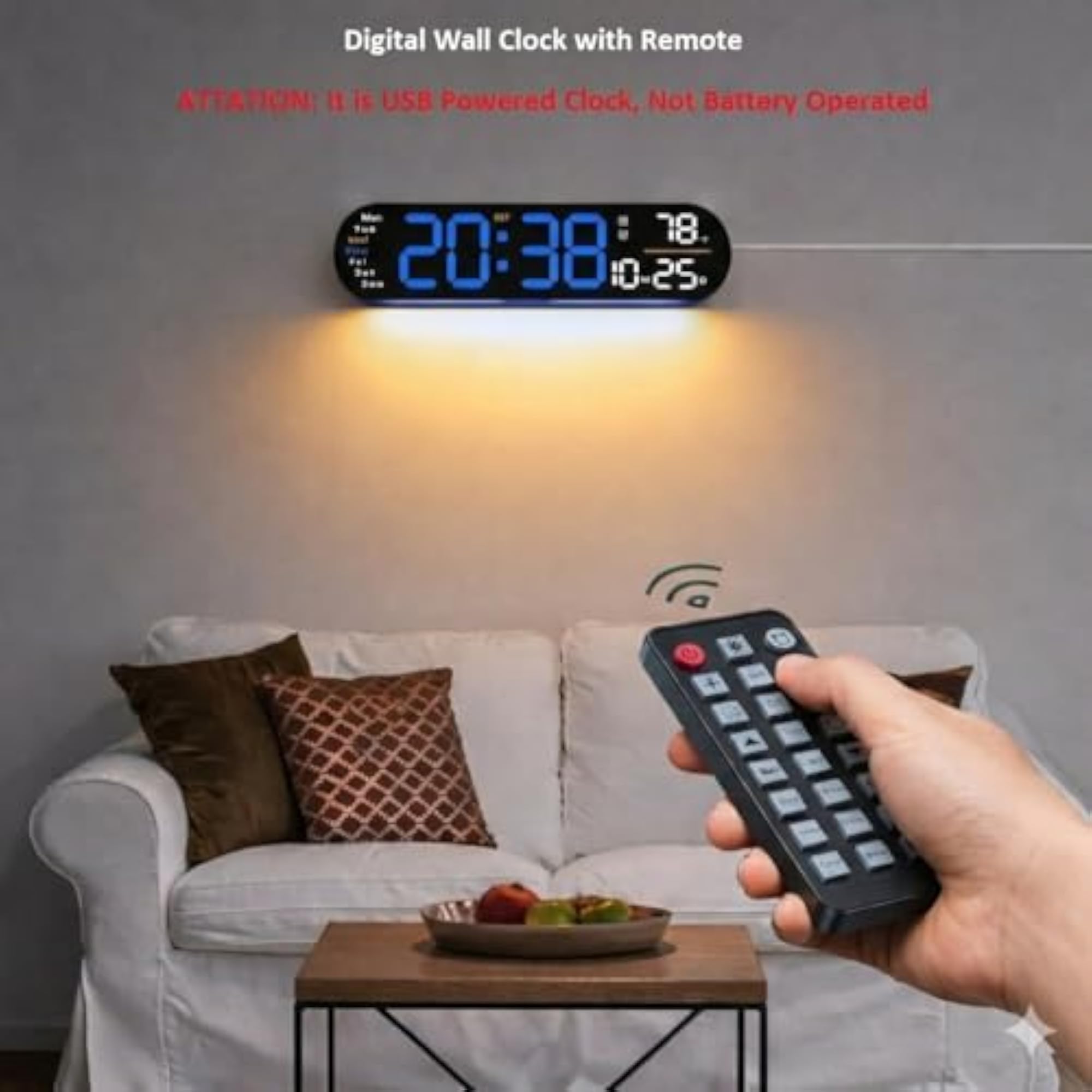 Digital Wall Clock, Large Display, 13.7 inch with Remote Control