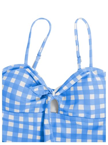 Image of Floerns Girl's Gingham Print Ruched Cut Out Knot Front One Piece Swimsuit