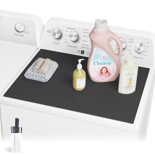 CSKY 1PC Washer and Dryer Covers for the Top, 25.5''×17.5'' Fabric Laundry Countertop Mat, Anti-Crease Rolled Packaging, Non-Slip Rubber Base, Washer Dryer Topper for Top Load Machine (Black)