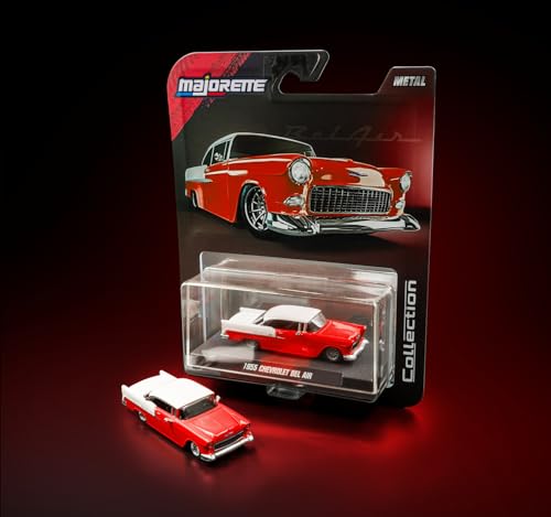 Image of Jada Majorette Collection - 1955 Chevy Bel Air 1:64 Die-Cast Model Car with Rubber Tires & Display Case, for Collectors & Adults