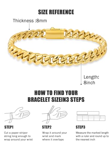 Pulsera cubana de eslabones 8mm 18K Gold Filled para hombre miniatura 6