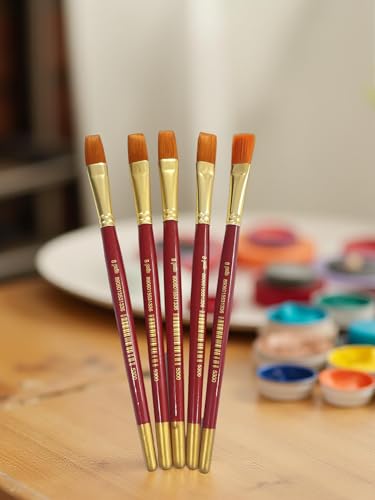 Image of polo Synthetic Hair Flat Brushes 8 | Pack of 5 | Professional Fine Edge Paintbrush Set for Acrylic, Watercolor & Oil Painting | Soft Bristles for Smooth & Even Strokes