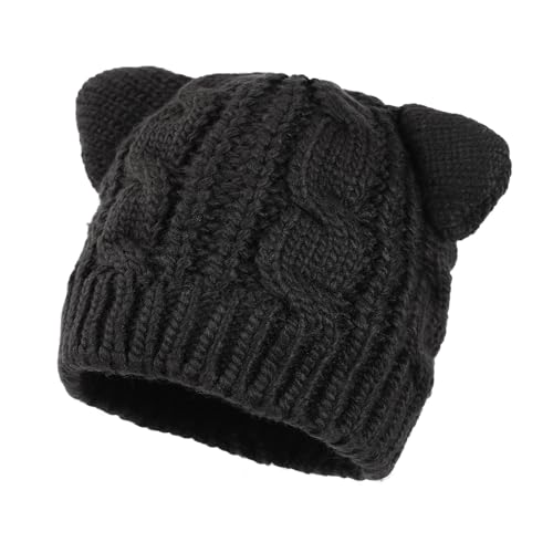 YIKOEE Crochet Cat Ear Beanie: Slouchy Kawaii Cute Hats - Gothic Knitted Beanies Grunge Y2k Accessories for Women