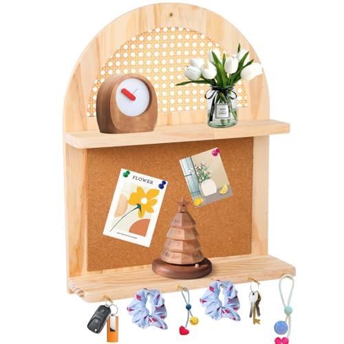 Rustikales Rattan-Regal mit Bogenrahmen, Wandbehang, Holz-Organizer...