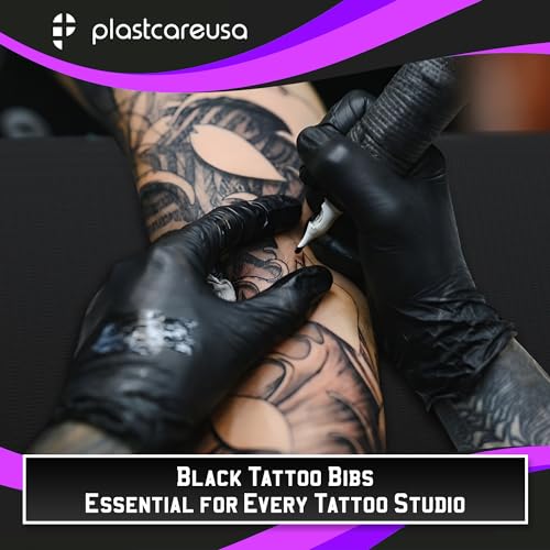 PlastCare USA Disposable Dental Bibs 13"x18" - 3 Ply Waterproof Tattoo Bib Sheet for Patients - Dentist or Medical Tray Cover and Nail Table Cover Supplies, Black