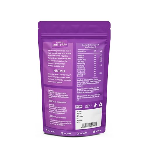 Image of Eatfit Healthy Nutmix 400G|Premium Blend of 7 Superfoods|Nuts - Almonds,Cashews,Pistachios,Walnuts|Fruits - Cranberries|Raisins - Green Raisins,Black Raisins|High Protein,Fiber,Antioxidants