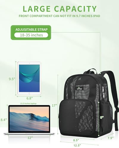 Image of MAY TREE Mesh Backpack, Heavy Duty Mesh Beach Bag for Women Men, Black