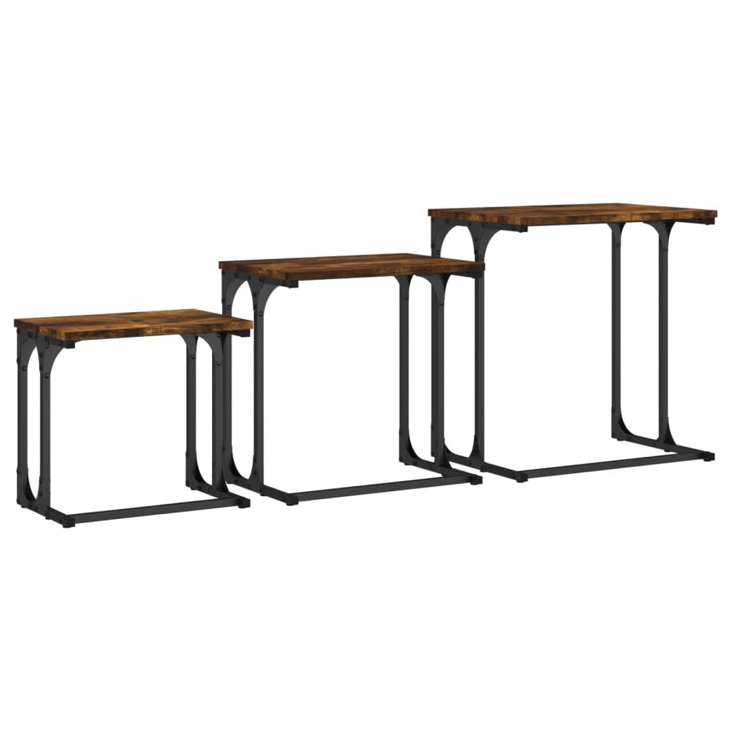 Juego de mesa de juego industrial de 3 piezas de madera con marco de metal para sala de estar, dormitorio y oficina, ahorra espacio y es duradero