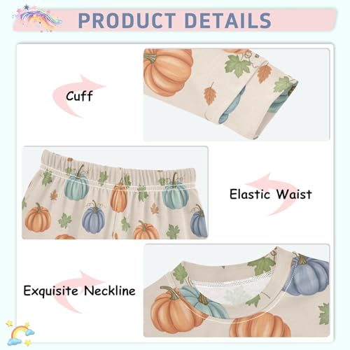 Pajama Sets Long Sleeve Pumpkin Leaves Pattern Background Soft Comfy Sleepwear 2 Piece PJS 3-8T4