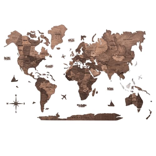 Image of Enjoy The Wood 3D Wooden World Map Wall Art (Dark Walnut, 2XL) | Large Travel Map with Pins for Art Decor, Decorative Map of the World for Home, Office Travel Wall Art Housewarming Gift Idea