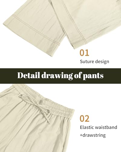 Image of KICZOY Women Flowy Pants Drawstring Waist Wide Leg Palazzo Beach Pants Loose Fit with Pockets