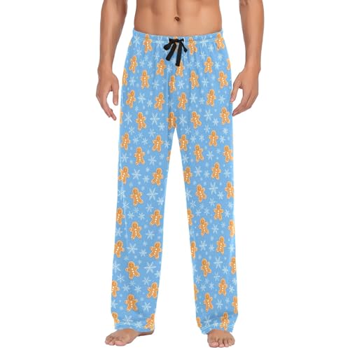 Mens Cotton Pajama Pants Sleep Lounge Pj Bottoms Sleepwear with Pockets Drawstring S Snowflake Cookie Man Blue2