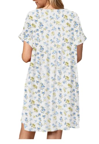 Image of Jayscreate Women's Baby Doll Dress Summer Casual Tunic Pleated Flowy Swing Short Sleeve Black V Neck Mini Dress