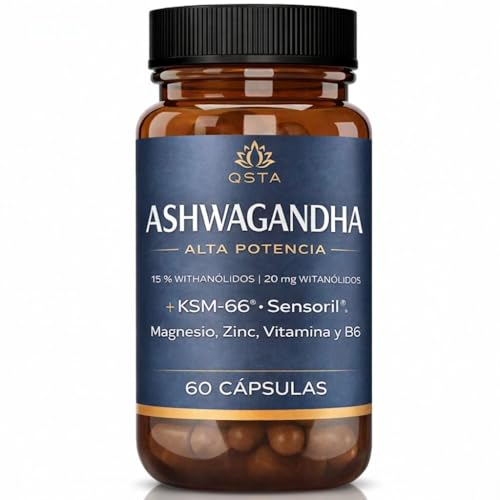 Ashwagandha KSM-66 con Sensoril (15-20% Withanolidos) - Alta Potencia Adaptógeno y Nootropico, Sueño Profundo, Bienestar, Energía, Concentración y Reducción de Cortisol, 2 Meses. Cortisol Balance