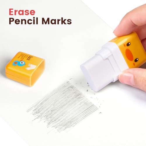 Sooez 12 Pack Pencil Erasers, Cute Erasers Pencil Eraser with Clean up Roller Pencil Eraser Shaving Roller Case Erasers for Party Favors Gift Supplies