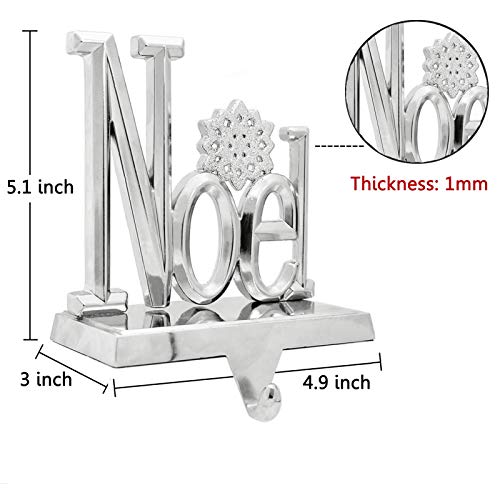 NaTursou Set of 3 Joy Peace Noel Stocking Holder Hanger Chrismas Stocking Holders Mantle,Christmas Fireplace Holder Silver Decor