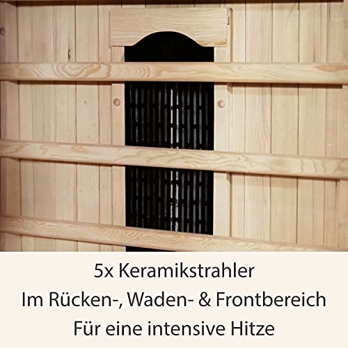 Artsauna-Infrarotkabine-Oslo-Waermekabine-mit-Keramikstrahler-LED-Farblichttherapie-fuer-2-Personen-Infrarotsauna-120x100-cm-aus-Hemlockholz