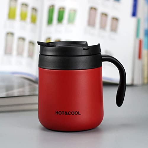 Image of Insulated Coffee Mug with Lid Travel Hot and Cold Coffee Mug with Spoon Double Wall Vacuum Insulated Stainless Steel Mug for Daily Drinks | BPA Free | (RED)