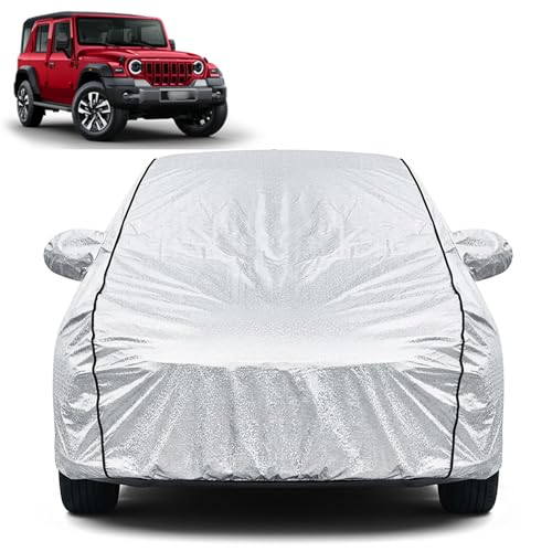 Image of Waterproof Car Cover for Mahindra Thar Roxx | Dustproof, UV Resistant & Scratch Protection | Soft Cotton Lining | Triple Stitched | Mirror Pockets & Elastic Fit | Silver