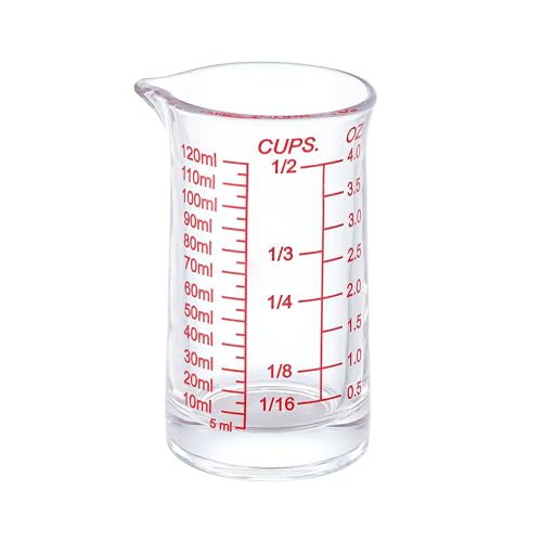 Ackers 4oz Glass Measuring Cup – Shot Glass with Ounce,Ml,Cups Markings for Kitchen & Bar(Red Line)