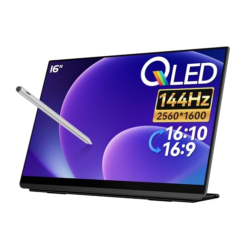 Image of EHOMEWEI Q8g 16 inch 2K 144Hz QLED Portable Touchscreen Monitor - 2560x1600 400 Nits HDR, 100% DCI-P3 Laptop Screen Extender with 4096-Level Stylus, FreeSync Gaming Display for MacBook, PC, PS5, Switch