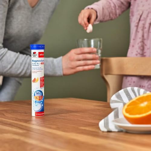 Doppelherz Magnesium 400 + B1 + B6 + B12 + Folsäure - Magnesium als Beitrag für die normale Muskelfunktion - vegan - 15 Brausetabletten mit Zitronen-Grapefrucht-Geschmack