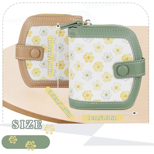 WishLotus Small Card Holder Wallet for Women, Daisy Flowers Cute Wallet with Zipper Pocket, Bifold Card Holder Coin Purse for Daily Use (Khaki)3